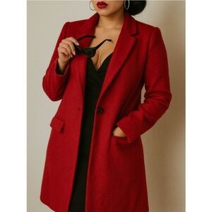 Zara Longline Wool Coat Red Size Small Overcoat